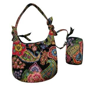 Vera Bradley Quilted Colorful Set Tote Bag with Matching Wristlet Paisley Floral
